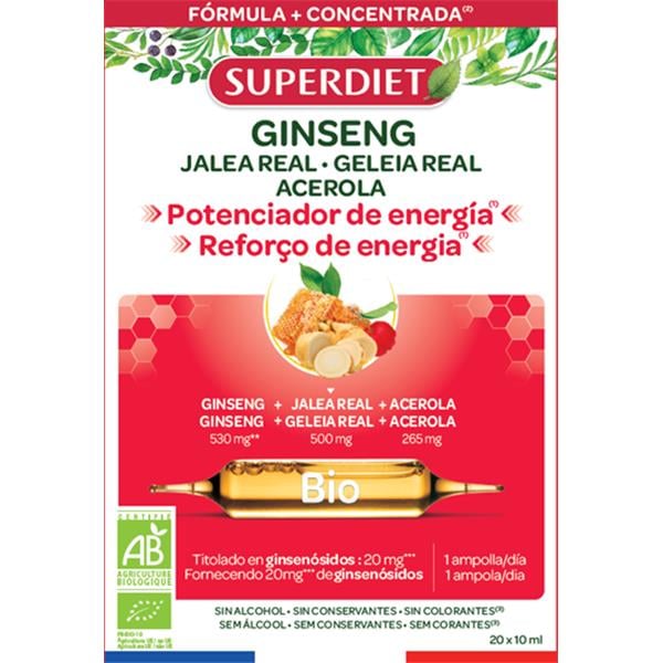 GINSENG, JALEA REAL Y ACEROLA bio (20 ampollas)