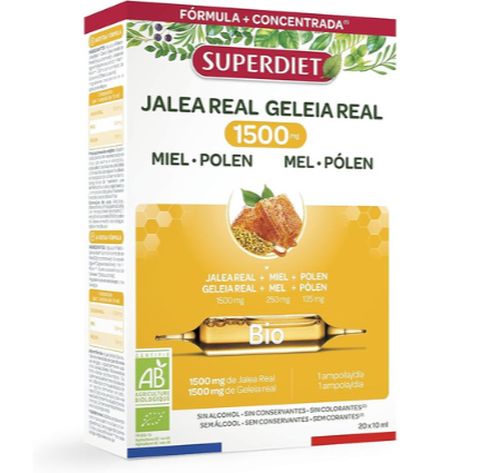 JALEA REAL 1500 mg, MIEL y POLEN (20 ampollas)