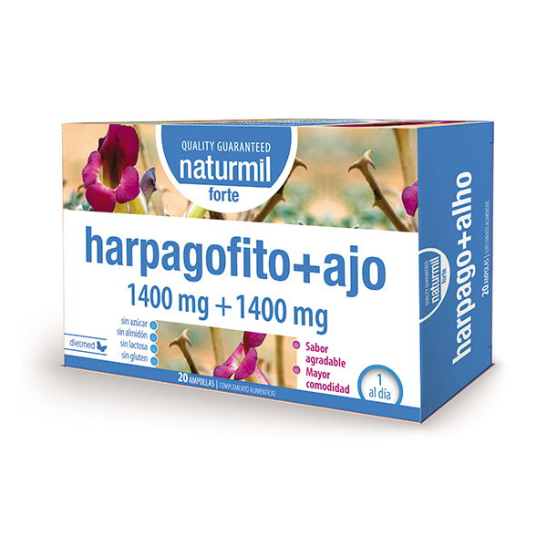 HARPAGOFITO 1400 mg.  + AJO 1400 mg. FORTE (20 ampollas)