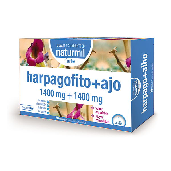 NATURMIL - HARPAGOFITO 1400 mg.  + AJO 1400 mg. FORTE (20 ampollas)