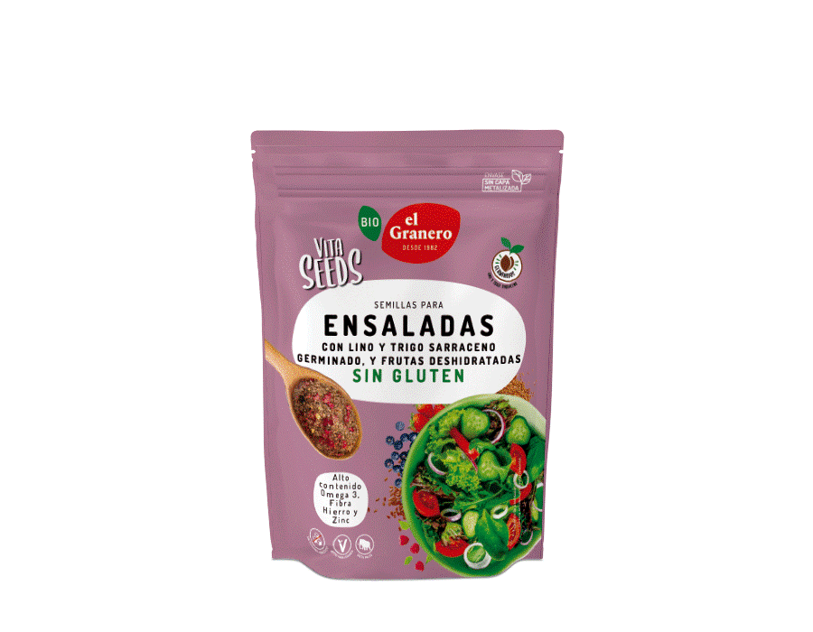 VITASEEDS- Semillas molidas para ensaladas con lino molido y  trigo sarraceno germinado y frutas deshidratadas (200 g)