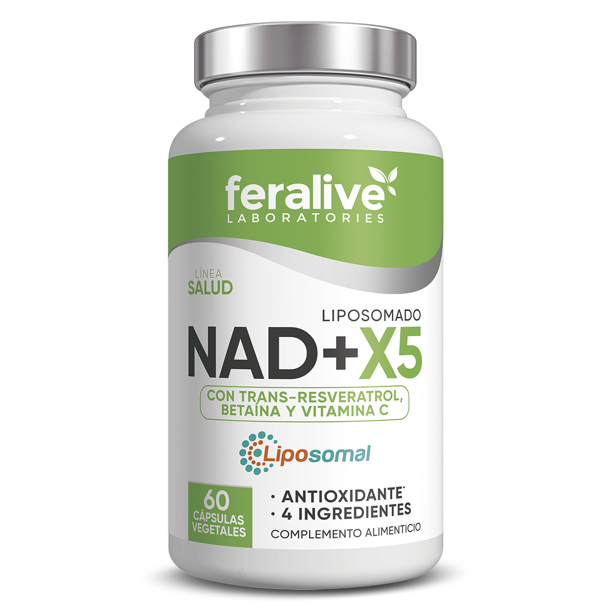 NAD + X5 LIPOSOMADO con trans-resveratrol, betaína y vitamina C  (60 cápsulas)