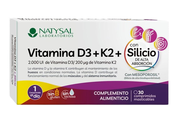 Vitamina K2+D3+SILICIO (30 comprimidos masticables)
