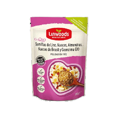 SEMILLAS de lino, nueces, almendras, nueces de Brasil  y coenzima Q10 (200 gr.)